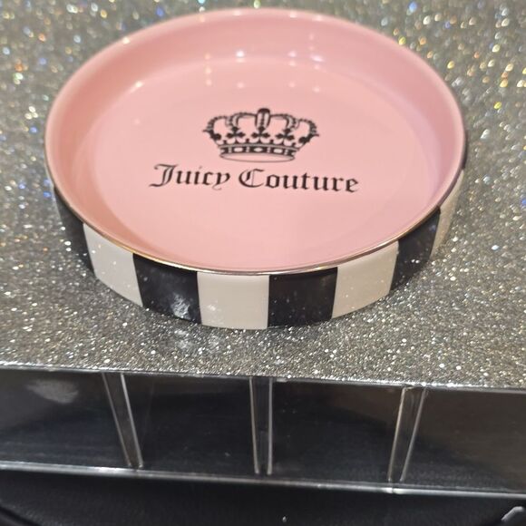 Juicy Couture Home Signature Logo  Crown Striped Ceramic Trinket Tray - Picture 4 of 6